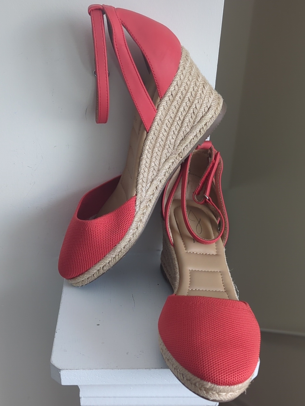 Joie Coral-Pink Espadrille Wedge Sandals with Ankle Strap